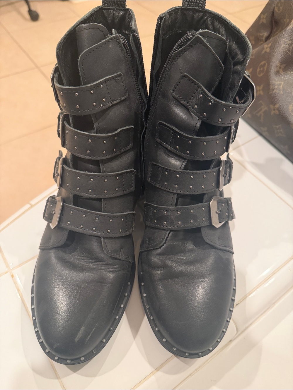 Steve Madden Black Studded Multi-Buckle Ankle Boots